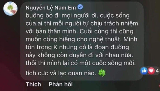 Nam Em lên tiếng về tin đồn chia tay Bạch Công Khanh, khẳng định đã buông bỏ